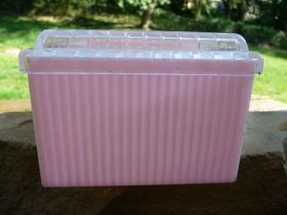 Vintage Pink plastic dresser box with clear lid mid century 4