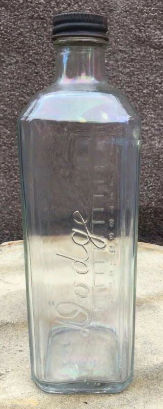 Vintage Dodge Embalming Fluid Bottle Embossed Clear Glass With Lid