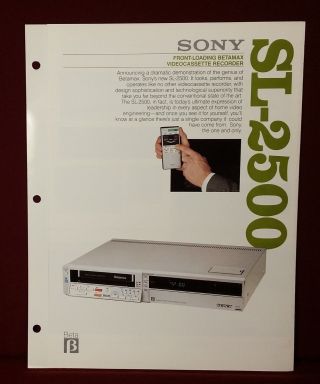 Vintage 1982 Sony Sl - 2500 Betamax Tri - Fold Color Sales Brochure
