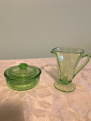 Green Glassware Vintage Sugar & Creamer