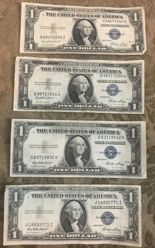 (4) 1935 E Series $1 One Dollar Silver Certificate Vintage Blue Seal Old Currency