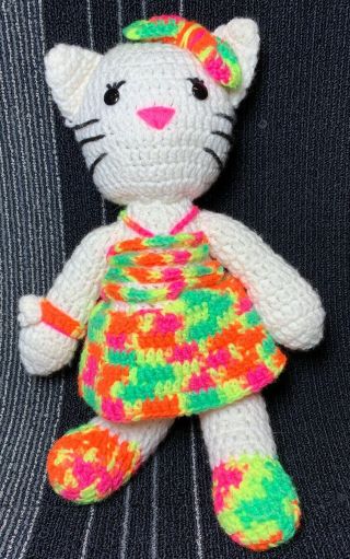 Vintage Crochet Cat Doll,  “hello Kitty” Handmade 15” Plush Doll