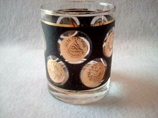 Vintage Libbey Gold Coin Glasses.  Set Of 4 Black And Gold Tumblers