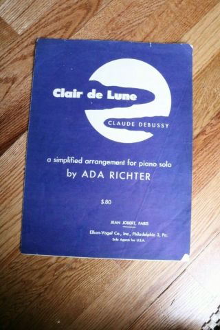 1953 Clair De Lune Vintage Sheet Music By Claude Debussy Piano Solo