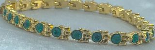 Vintage Signed D’orlan Gold Plated Emerald Green Crystal Bracelet 7.  5”
