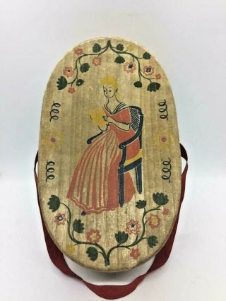 Vintage Oval Folk Art Painted Band Box.  Old Spice Band Box.  Great Item To Combine