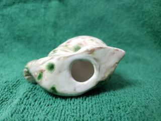 vintage snail crafting macrame bead white & green ceramic plant hanger 70 ' s 5