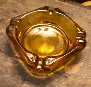 Vintage Amber Glass Ashtray Square With Angled Corners