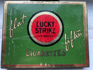 Vintage Lucky Strike Flat Fifties Tin Metal Cigarette Case