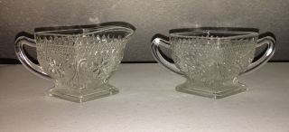Vintage Clear Glass Sugar Bowl And Creamer Set Diamond Shape