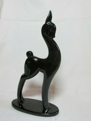 Vintage Black Ceramic Pottery Fawn Deer Sculpture Figurine 12” Tall