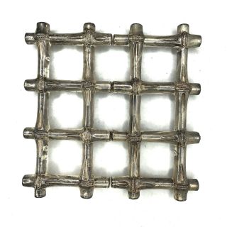 Vintage Silver Metal Trivet Bamboo Expanding Adjustable F B Rogers Italy