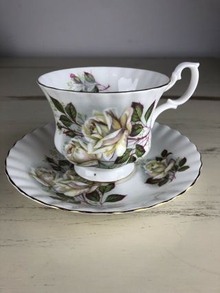 Royal Albert Tea Cup & Saucer Yellow & White Rose Vintage