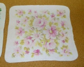 Vtg Cotton Terry Cloth Face WashCloths Pink Blue Floral (R) 2