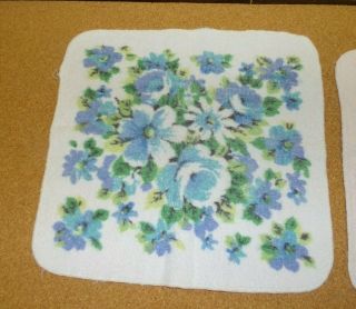 Vtg Cotton Terry Cloth Face WashCloths Pink Blue Floral (R) 3