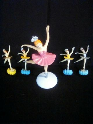 Vintage Novelty Plastic Ballerina Cake Toppers 1 Large 5 ",  4 Small 2 "