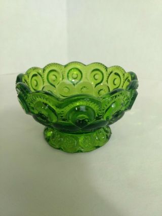 Vintage Le Smith Moon And Stars Green Glass Compote Footed Candy Dish 4 1/2 "