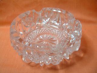 Vintage Crystal Clear Heavy Cut Glass Ashtray 5.  5 Inch Round