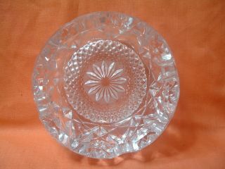 Vintage Crystal Clear Heavy Cut Glass Ashtray 5.  5 Inch Round 2
