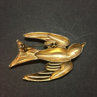 Vintage Coro Pegasus Swallow Bird Gold & White Enamel Brooch Pin - Signed 2