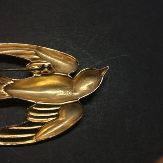 Vintage Coro Pegasus Swallow Bird Gold & White Enamel Brooch Pin - Signed 3