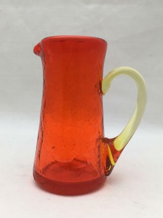 Vintage Orange Crackle Art Glass Pitcher / Vase 3.  75 "