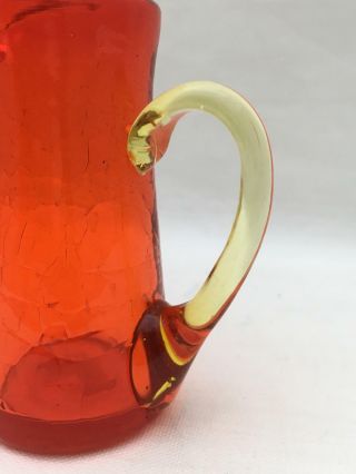 Vintage Orange Crackle Art Glass Pitcher / Vase 3.  75 