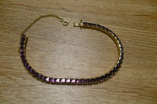 Vintage Amethyst Rhinestone Bracelet With Safety Chain