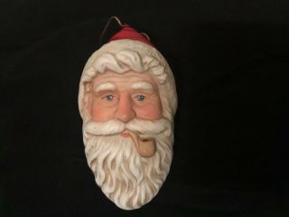 Vintage Porcelain Santa Head Pipe Hat Handmade? Christmas Ornament