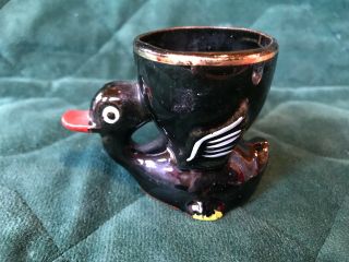 Unique Vintage Black Duck Egg Cup - Red Clay - Made In Japan