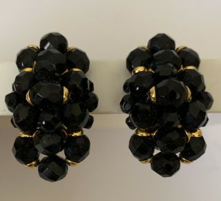 Vintage 80’s Black And Gold Bead Clip Earrings