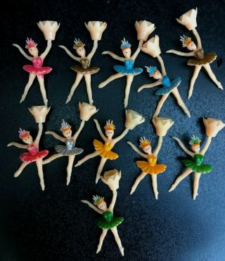 Vintage Cake Toppers 11 Plastic Dancing Ballerinas Candle Holders Multicolored