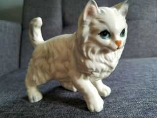 Vintage Ceramic Napcoware Fluffy White/gray Persian Cat Figurine Japan