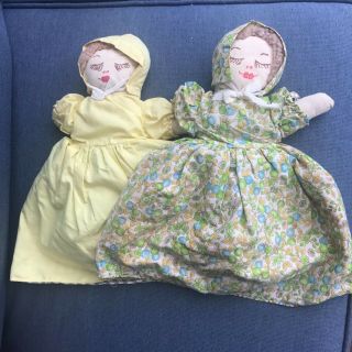 Two Vintage Topsy Turvy Flip Reverse Rag Dolls Homemade