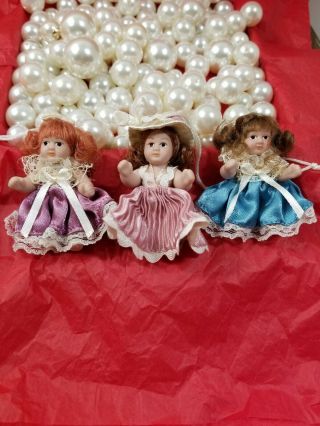 3 Vintage Miniature Porcelain Dolls 3 " Jointed Christmas Ornaments?