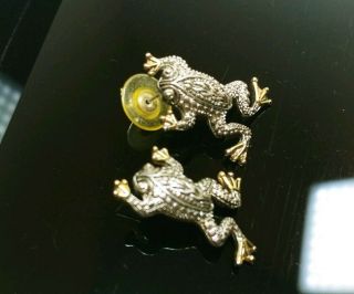 Vintage Silver Gold Tone Art Deco Toad Rainforest Frog Earrings Estate