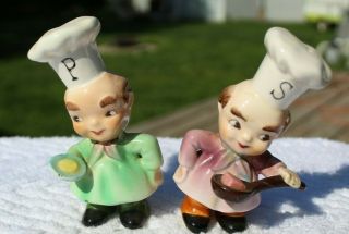 Vintage Purple And Teal Chefs Salt And Pepper Shakers - Norcrest