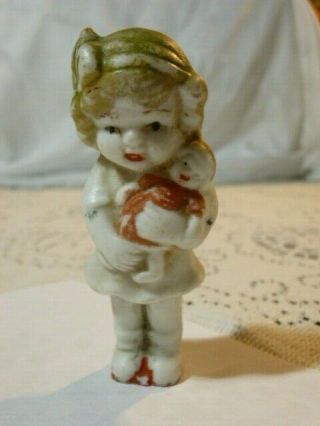 Antique Vintage Frozen Charlotte Bisque Doll Japan Holding A Doll