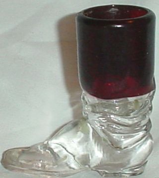 Vintage Ruby Stained Glass Boot Toothpick Holder 2.  5 "