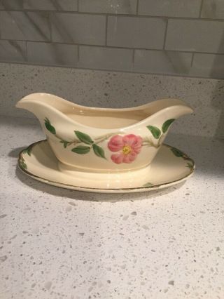 Vintage Franciscan Desert Rose Gravy Boat With Attached Plate Usa