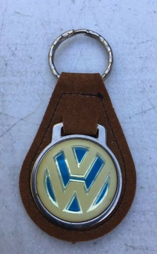Vintage Vw Volkswagen Keyring Key Ring Bug Htf Brown Leather Fob
