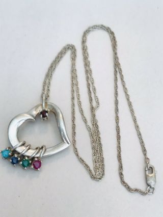 Vintage Sterling Silver Lenox Heart Pendant Necklace With Gemstones