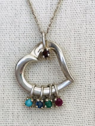 Vintage Sterling Silver Lenox Heart Pendant Necklace With Gemstones 2