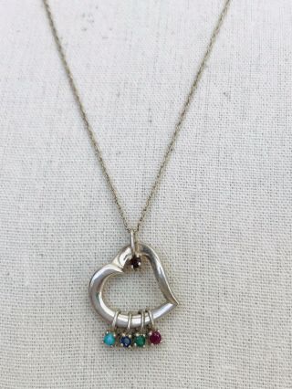 Vintage Sterling Silver Lenox Heart Pendant Necklace With Gemstones 3