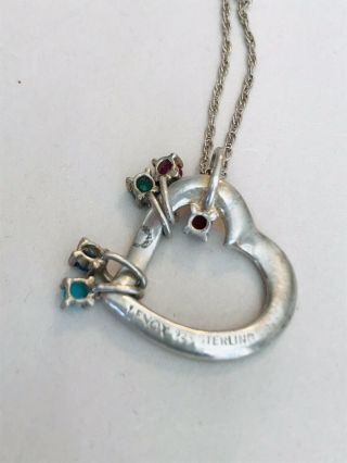 Vintage Sterling Silver Lenox Heart Pendant Necklace With Gemstones 4
