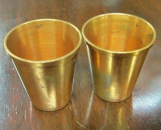 Two Vintage Solid Copper Shot Glasses Whiskey Drink Cups Liquor