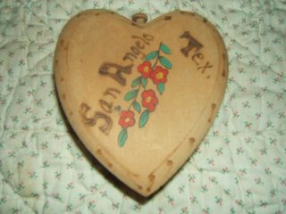 `vintage Wooden Heart Box (with Drawer) Souvenir San Angelo Tx - 1950s? 4.  25 X 5 "