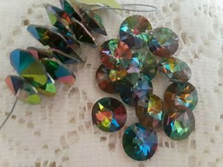 Vintage 23 Pc Gorgeous European Faceted Iridescent 3/8 " Round Beads Gold Edges