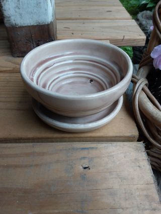 Mccoy Small Vintage Bowl Type Planter With Saucer Light Brown