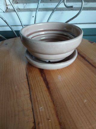 McCoy small vintage bowl type planter with saucer light brown 2